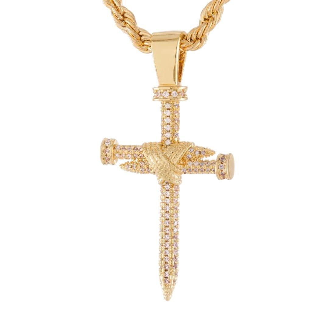 King Ice Nail Cross Necklace - Gold - GOLD